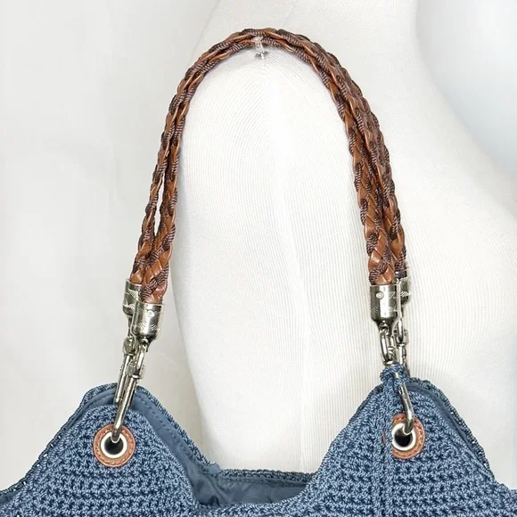 The Sak Blue Hand Crochet Bag with Brown Woven Straps - Picture 5 of 14